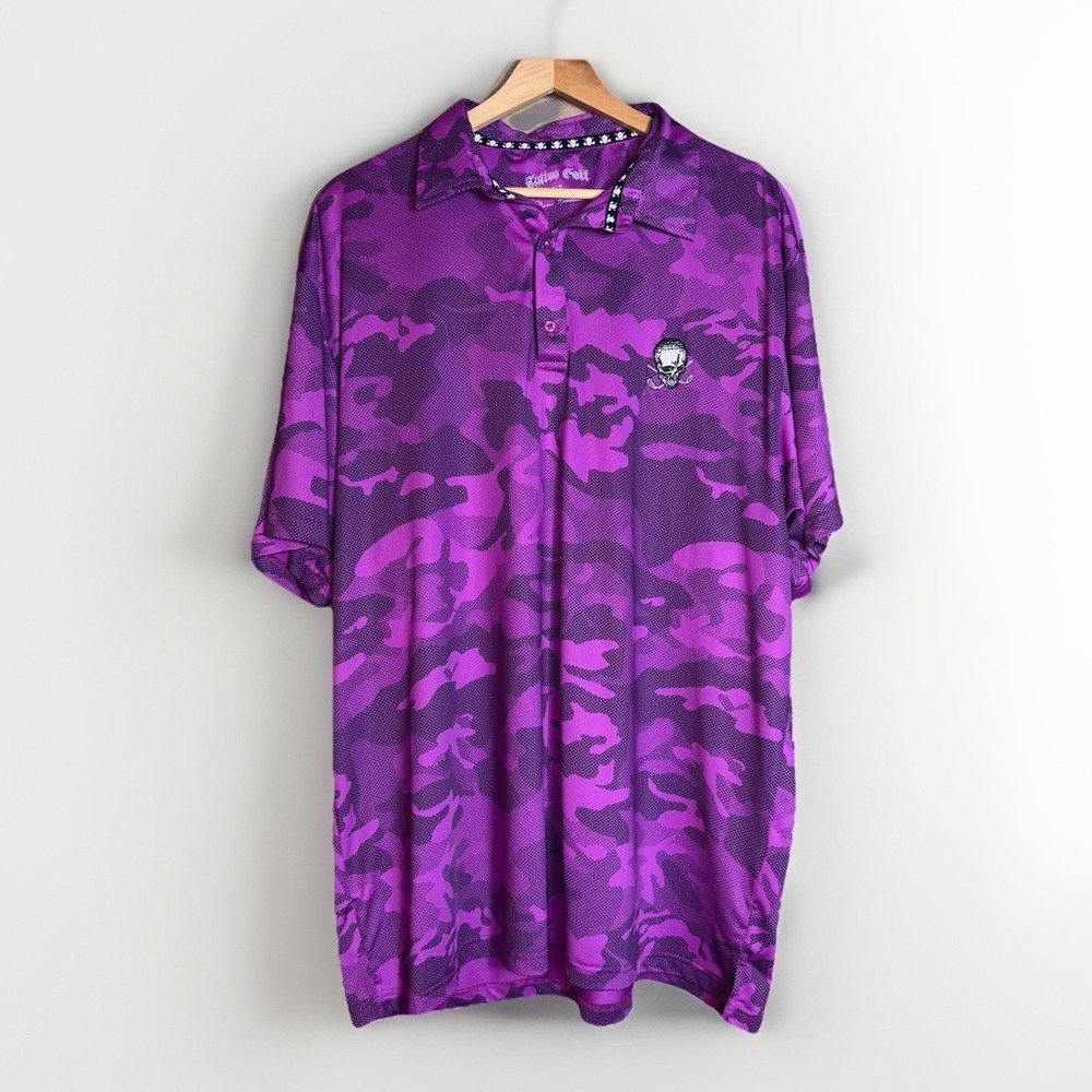 Purple Camo Polo Shirt with Skull Logo - Men - Picture 2 of 7